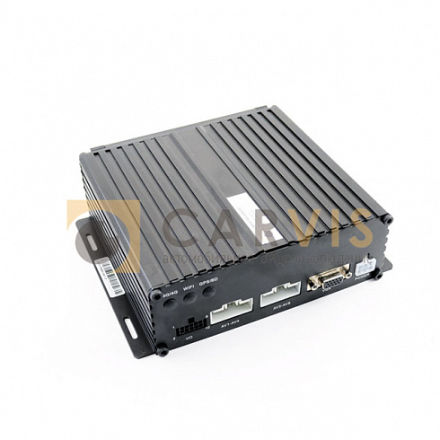 Четырехканальный автомобильный видеорегистратор CARVIS MD-428HDD с жестким диском, в металлическом корпусе с ребрами охлаждения, оснащенный портами для видеоввода и видеовывода, интерфейсами USB и RS-485, а также светодиодными индикаторами работы, предназначенный для надежной записи видеоданных в системах видеонаблюдения.